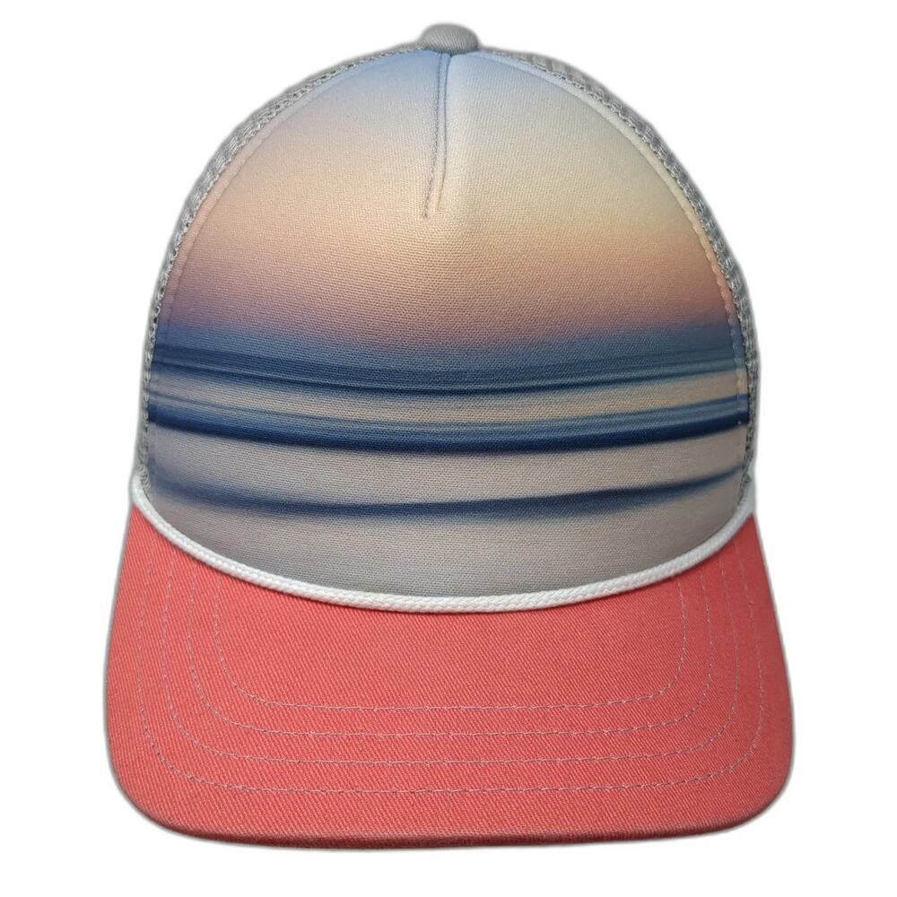 Pistil Trucker Hat Gray One Size Sunset Gradient Mesh Snapback Rope Brim Hat